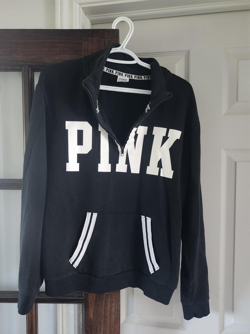 PINK Victoria's Secret Black Half-Zip Sweatshirt with White Logo